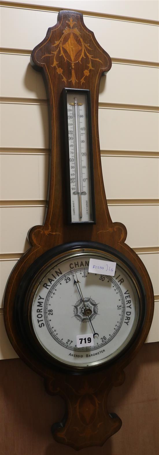 An inlaid wheel barometer, H.86cm